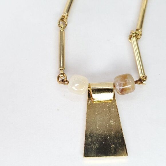 Vintage NEW 80s Retro Black Stripe Geometric Pendant Link Necklace Gold Tone - Picture 3 of 4